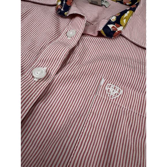 Ariat Womens XL Fitted Pink Stripe Kirby Stretch Button Down Shirt Flip Cuff - Picture 3 of 15